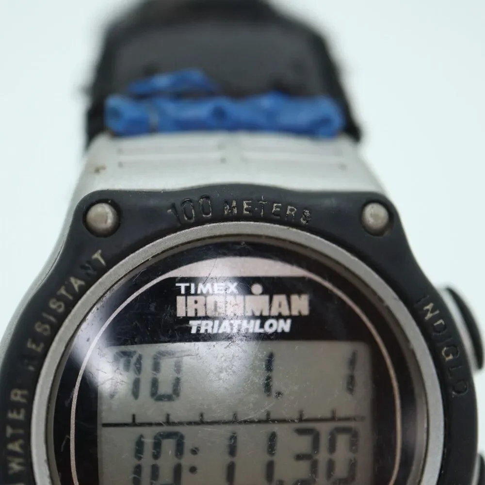 Vintage Timex Ironman Triathlon 38mm Digital Watch Black Blue w New Battery